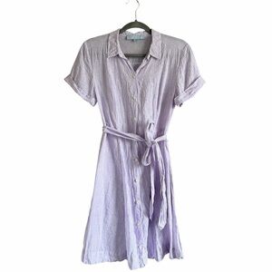 Hill House Laura Linen Dress Lilac Stripe